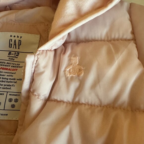 Baby Gap Pink Puffer Snowsuit Bunting with Bear Ears Size 6–12 Months - Picture 5 of 8